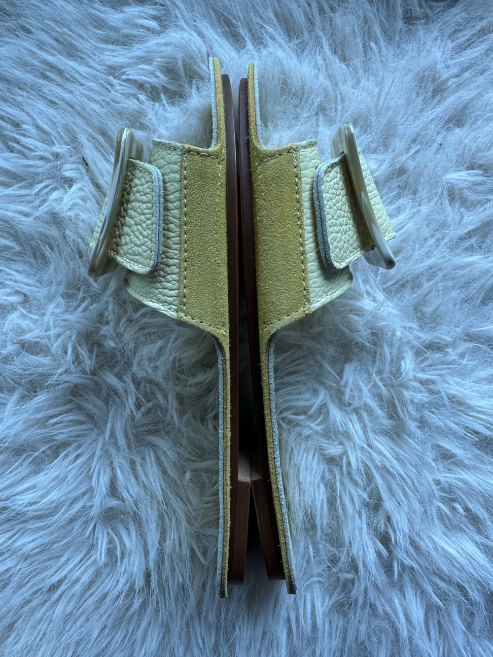 Definery pale Yellow loop open Leather Slide Sandals 35 made in Italy slhoes New - Picture 5 of 16